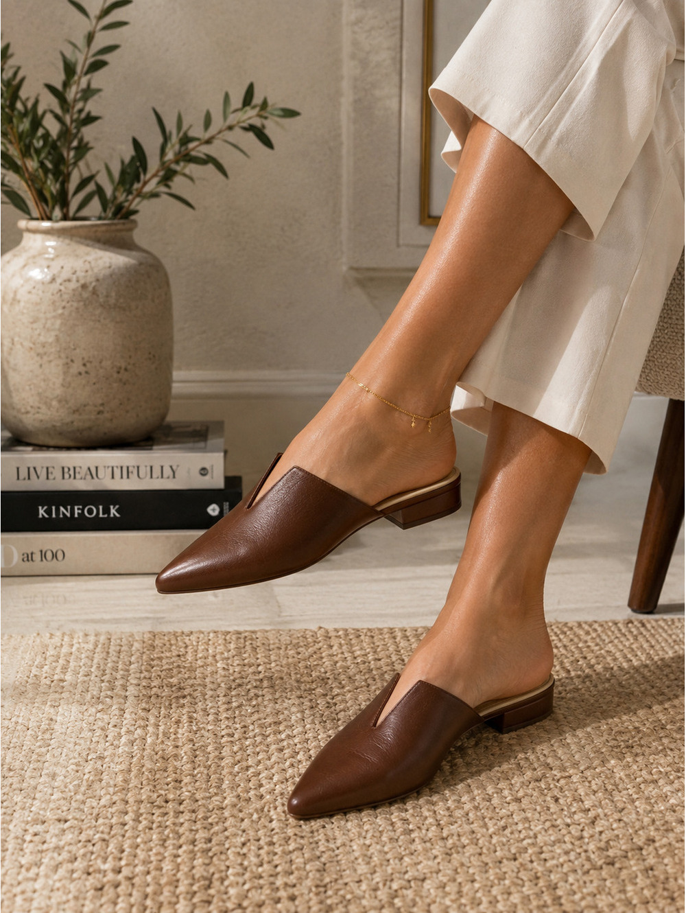 Stival Brown Leather Slip-On Mules